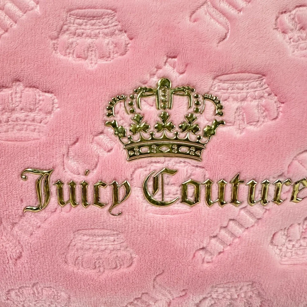 Juicy Couture Pink Velour Makeup Bag Embossed Crown Logo Cosmetic Case Y2K